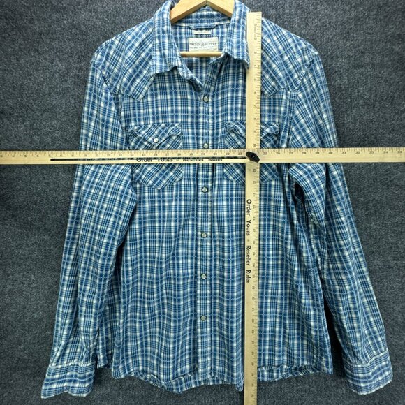 Ralph Lauren Denim & Supply Shirt Mens Extra Large Blue Pearl Snap Western Plaid - Picture 7 of 14